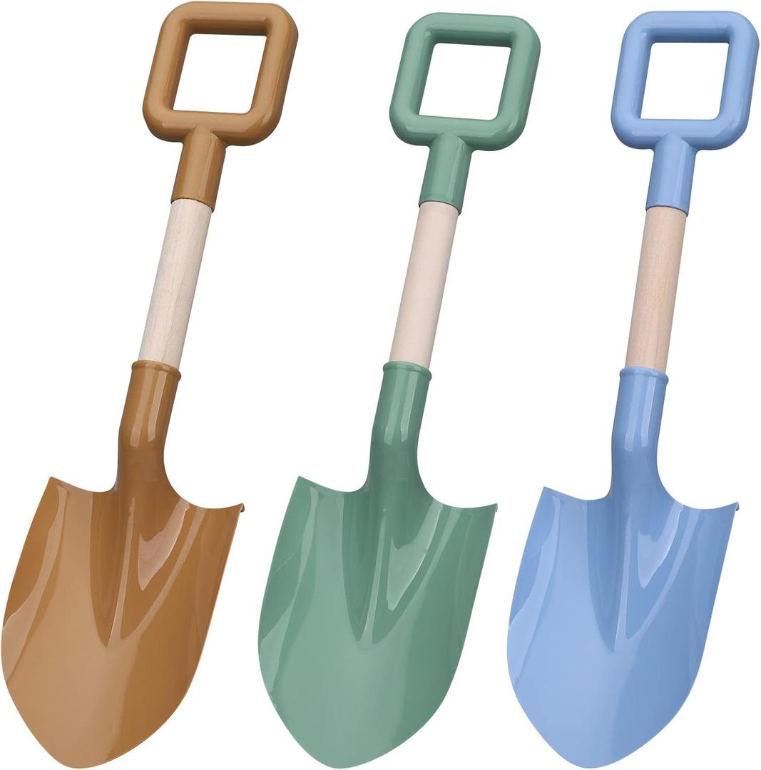 Wood Kids Garden Tool Shovels Toys, 16" Avocado Beach Spades Sand Shovels Toys for Adults Gardening Tools Kit Travel Sandbox Toy Snow Scoop Wood Handle Spade for Digging Sand Snow 3 Pack