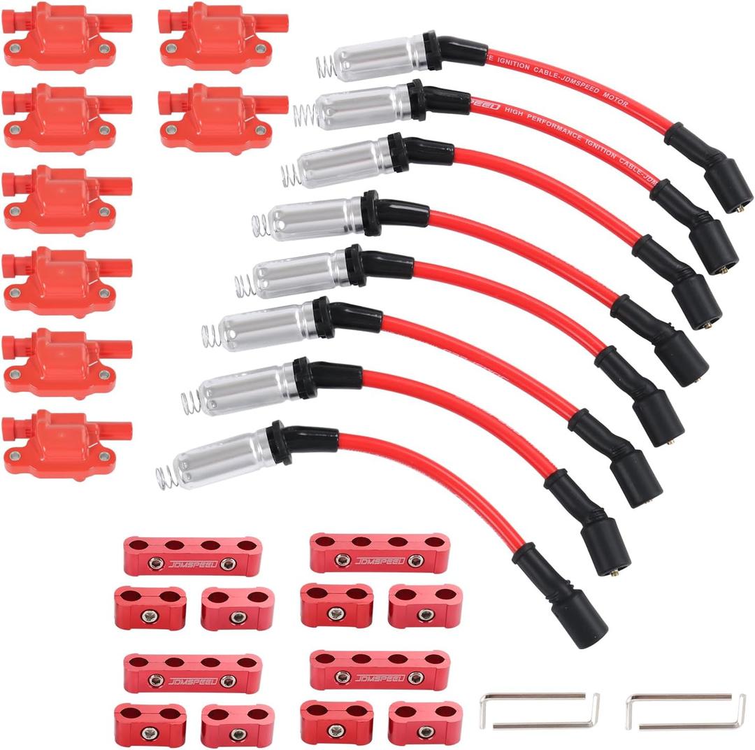 DICMIC Set of 8 Ignition Coil Pack Square Type + Set of 8 8mm Spark Plug Wire Harness High Voltage Energy Compatible with Chevrolet GMC Cadillac Replace# UF413, D513A, C1511
