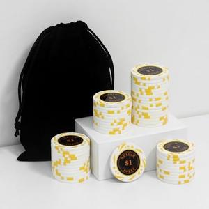 Nmroim 13.5 Grams Clay Playing Cards Texas Hold'em Casino Chips Professional Gaming Experience with an Attractive Storage Bag for Poker Parties, 50 Pieces,Set of 2