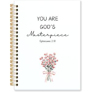 Pink Floral Christian Spiral Notebook, Ephesians 2:10 Bible Verse Journal, Religious Scripture Journals for Writing, Bible Notebooks for Note Taking, Church Notes Journal, 5.5x8.3 Inch
