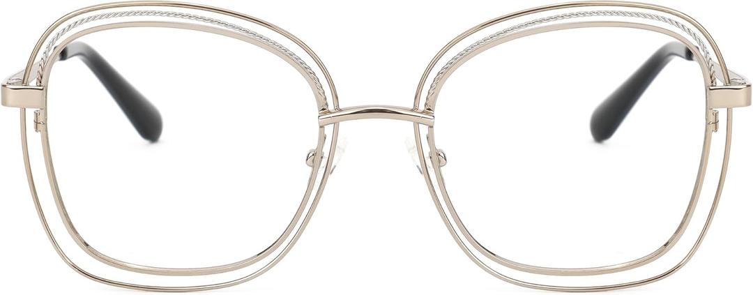 Zeelool Square Metal Frame Glasses for Women Eyeglasses with Clear Lens Anti Eyestrain & UV from Computer/TV/Phone ZJGM923220 (Gold)