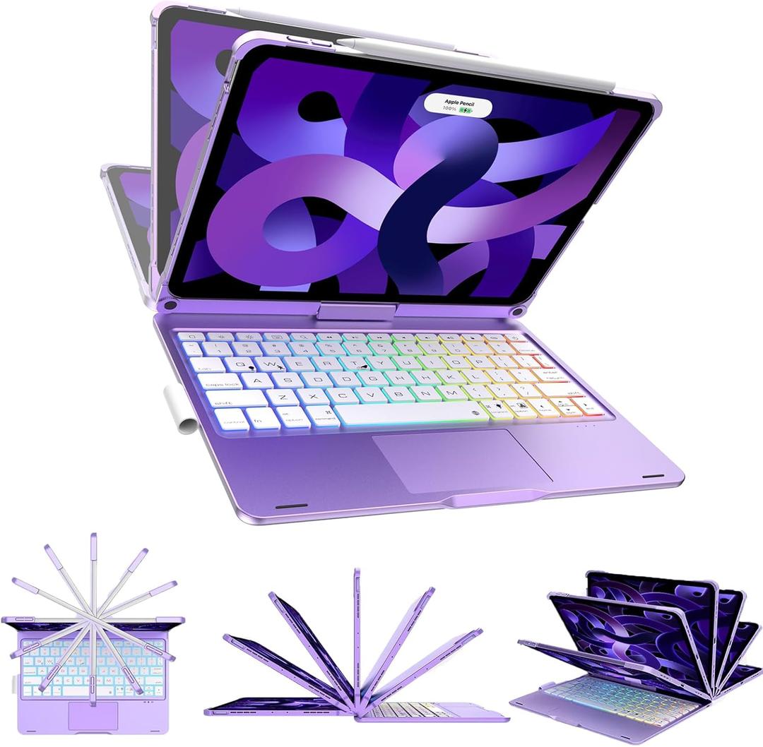 D DINGRICH Touch iPad Pro 11 Case with Keyboard 4th/3rd/2nd/1st Generation, Magic 360Rotatable & Swivel Bluetooth Keyboard with Trackpad, 7 Backlight Color with Pencil Holder for iPad Air 5th/4th Gen