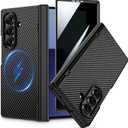 VEGO for Samsung Galaxy Z Fold 7 Case, Compatible with MagSafe A-Black | [Hinge Protection][Privacy Screen Protector] Magnetic Slim Leather Cover for Samsung Galaxy Z Fold7 - Carbon Fiber Black