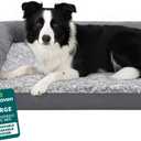 FurHaven Orthopedic Dog Bed for Large Dogs, L-Shaped Chaise Contour with Orthopedic Egg Crate & a Solid Orthopedic Foam Base for Joint Support, Washable Cover, Large, Faux Fur & Suede, Stone Gray