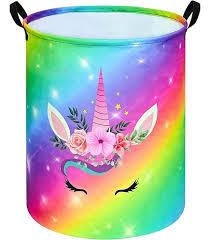 Unicorn Laundry Basket Hamper Large Sized Round Storage Basket Waterproof Bin Collapsible Laundry Basket for Room Organizer, Bedroom Nursery Playroom Clothes (43.3L+62.9L)