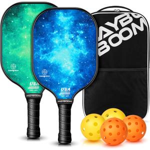Mayboom Pickleball Paddles Set of 2 or 4, USAPA Approved Pickleball Set with 4 Pickleball Balls and Pickleball Bag, Fiberglass Pickle Ball Rackets 2 Pack for Beginner (Bule&Green)