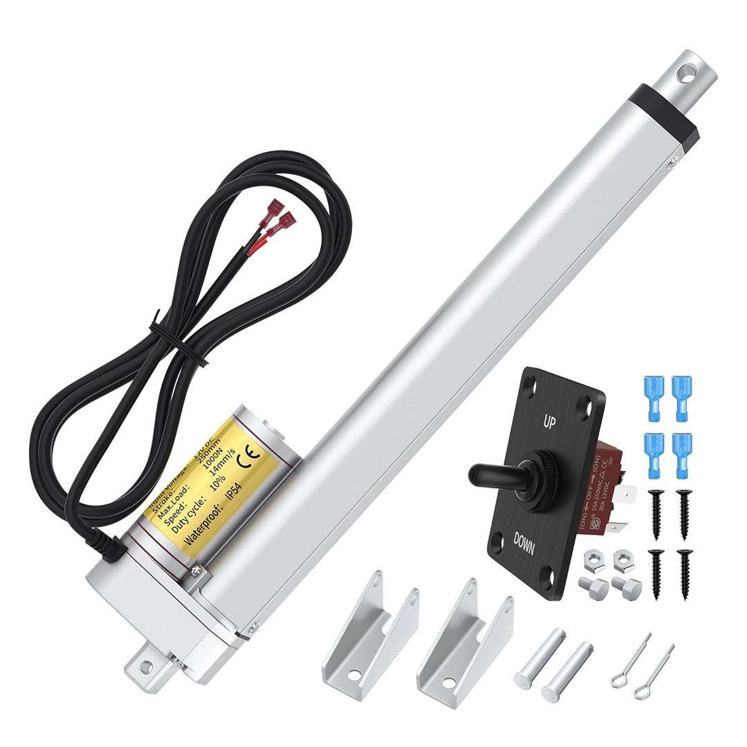 Actuator 12V, High Speed Electric Actuator 14 mm/s Waterproof Linear Actuator 12V 10 Inch Stroke 1000N/220lbs for Recliner TV Lift with Switch