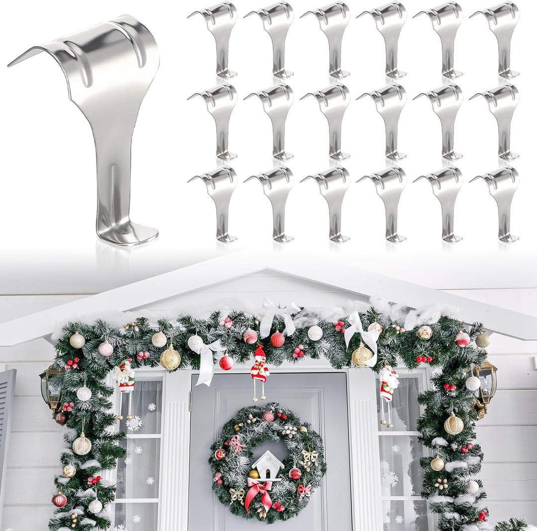 Gisafai 24 Pcs Christmas Garland Hangers for Door Frame Metal S Hooks Christmas Hanging Holders Molding Clips for Xmas Window Mantel Shelf Door Frame Wreath Light Strings Decoration(Silver)
