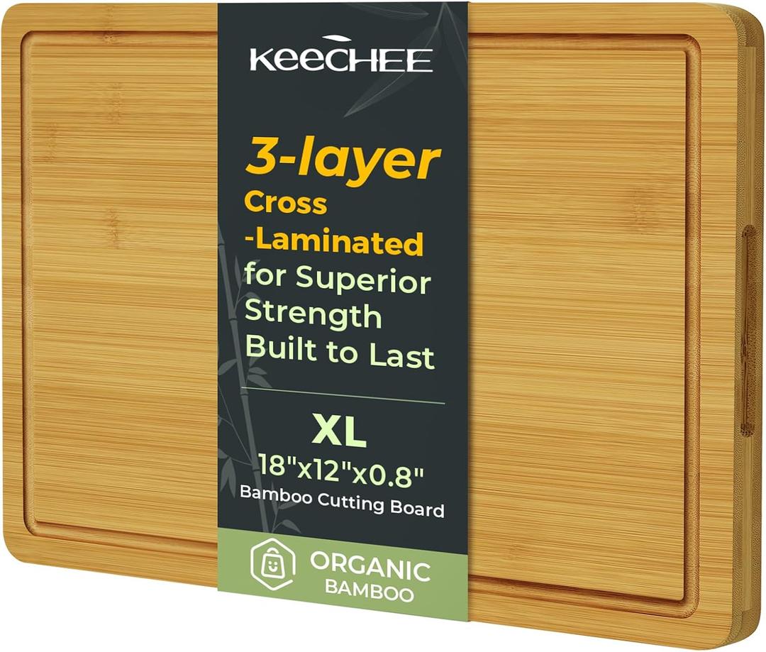 Kitchen Essentials Natural Bamboo Cutting Board XL With Durable, Knife-Friendly Surface & Deep Juice Groove  Perfect For BBQ(Pre Oiled, Natural)