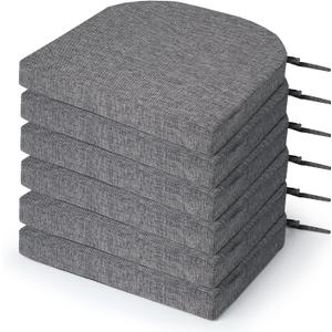 Chair Cushions for Dining Chairs 6 Pack, Foam Chair Cushion with Ties and Non Slip Backing, 16 x 16 inches Grey Chair Pads for Dining Chairs