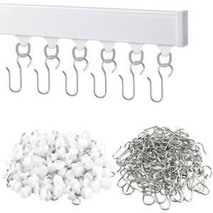 200Pcs Curtain Track Gliders Hooks, 100 Pieces Hooks and 100 Pieces Gliders for Ceiling Sliding Curtain Track, Shower Curtain Pulley for Window Shower Curtain Tracks