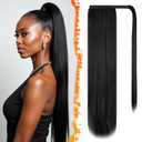 BARSDAR Black Straight Wrap Ponytail Extension - 30 Inch Long Straight Wrap Around Ponytail for Black Women, Clip in Ponytails Hair Extensions Synthetic Pony Tails Hairpieces Daily
