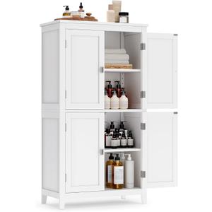 VASAGLE Floor Storage Cabinet, Freestanding Storage Unit with 4 Doors, Adjustable Shelves, 11.8 x 23.6 x 43.3 Inches, for Entryway, Bathroom, White UBBC552P31
