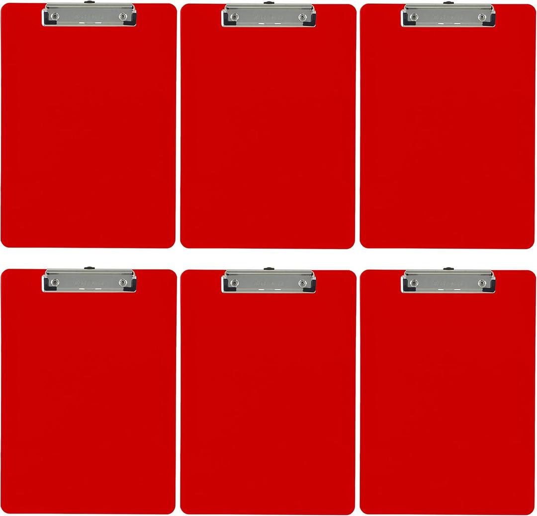 Trade Quest Plastic Clipboard Opaque Color Letter Size Low Profile Clip (Pack of 6) (Red)