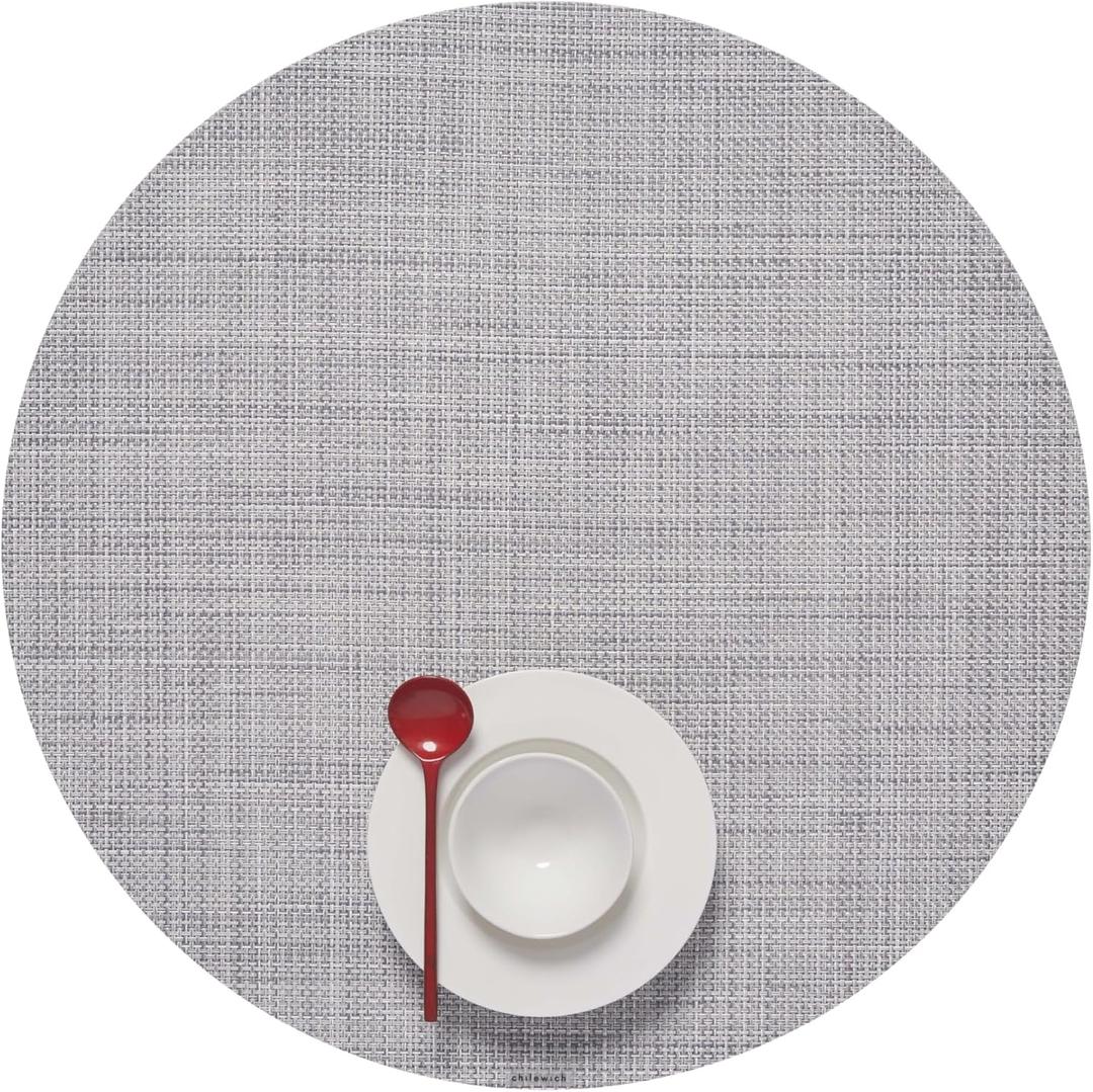 Chilewich Mini Basketweave Placemats - Round Woven Placemats Set of 4 - Reusable, Stain-Resistant, Indoor/Outdoor Tabletop Protection - Mist - 15" Round
