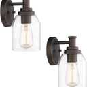 zeyu Vanity Sconces Wall Lighting 2 Pack, Farmhouse Bathroom Vanity Light Fixture with Clear Glass Shade, Oil Rubbed Bronze Finish, ZG33B-2 ORB