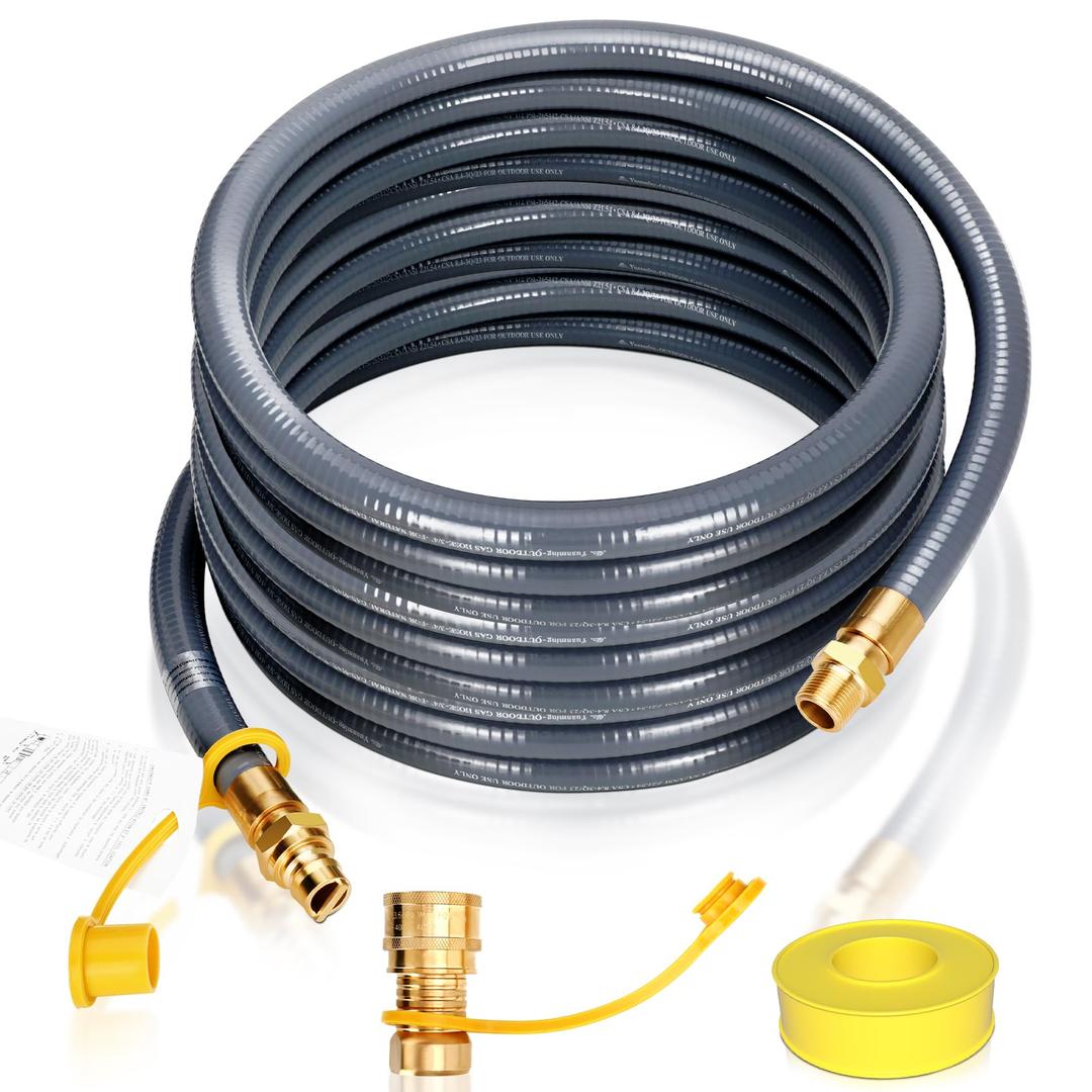 24FT 30FT 50FT 75FT 3/4" ID Natural Gas Hose, 3/4" ID Natural Gas Hose with Quick Connect Fittings for NG/LP Propane Appliances, Grill,Patio Heaters,Generators, Indoors & Outdoors CSA Certified