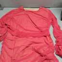 MOEENCN Women Ruched Bodycon Mini Mesh Dress Round Neck Long Sleeve Pleated Sheer Short Dresses Party Night Club Fuchsia, XL