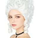Colonial Wigs for Women White Victorian Court Vintage Wig Baroque Fluffy Beehive Wigs Halloween Costume Party Dress Wig