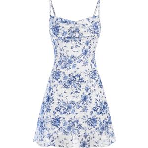 Floerns Girl's Floral Print Spaghetti Strap Sundress Square Neck Ruched Cami Dress (White) 10Y