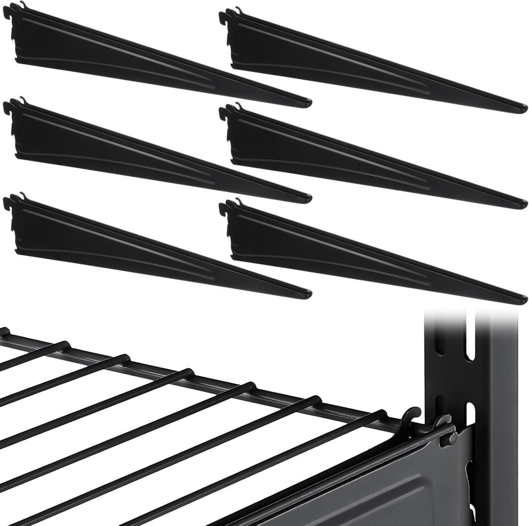 Adjustable Locking Shelf Bracket 16 Inch Shelf Brackets Heavy Duty Wire Shelving Brackets for Deep Wire Shelving Double Track System(Black,6 Pcs)