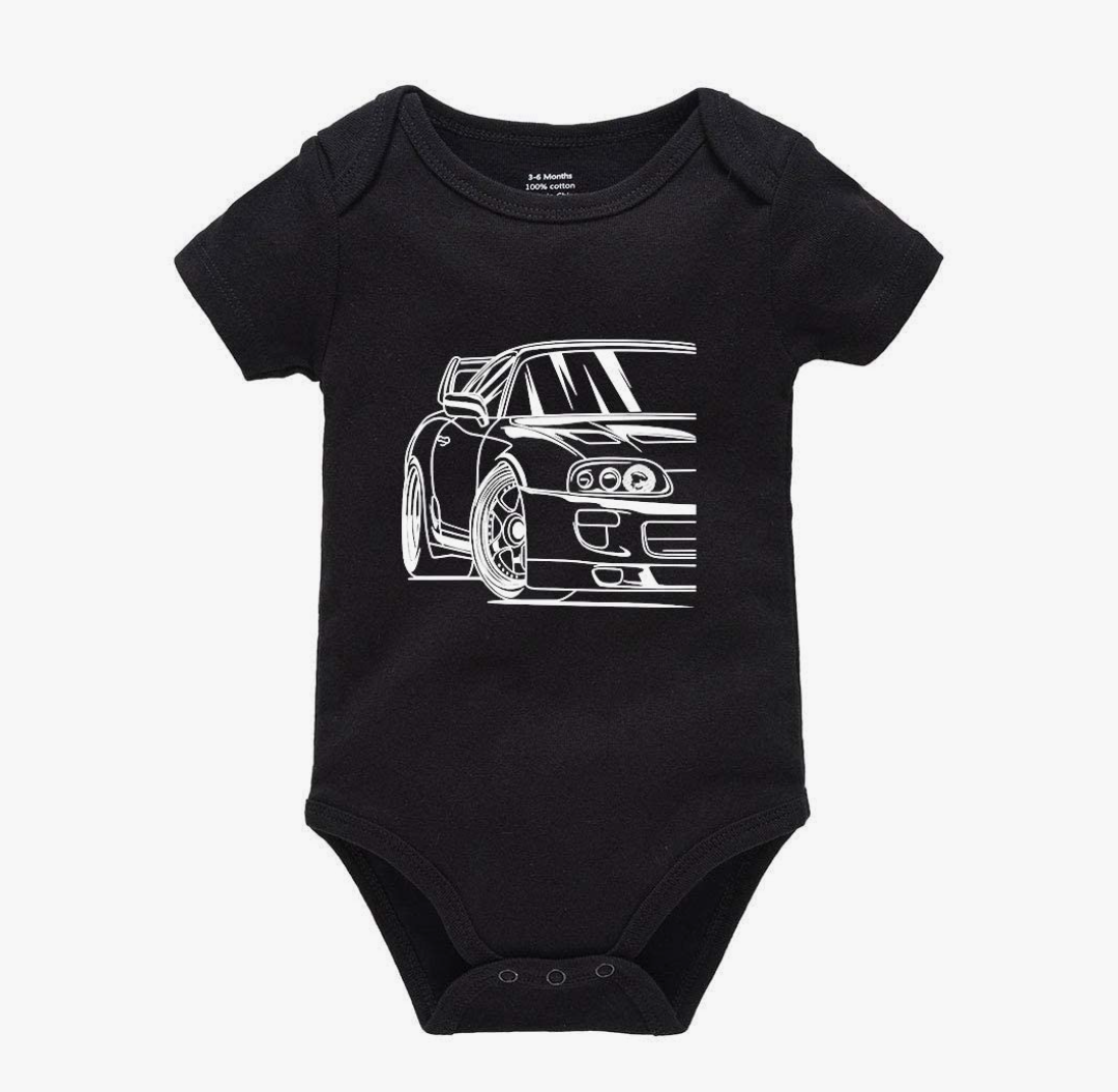 Pengshiliu Beautiful car Newborn Baby Romper Bodysuit Short Sleeve Onesie Black 3 Months