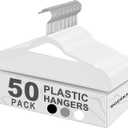 50 Pack Slim Plastic Clothes Hangers,White | 17.7 in adult size, 0.2 in profile, non-velvet ABS, anti-slip grooves, Closets/dorms/laundry