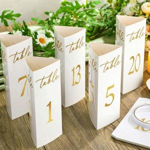 Maitys Trifold Wedding Table Numbers 1-20 Paper Table Number Cards Black and White Freestanding Numbers for Wedding Parties and Events Reception Decorations (Gold)