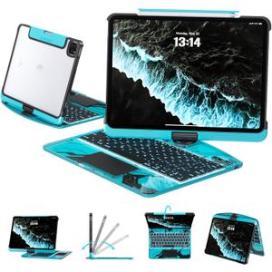 Transparent Case with Keyboard for iPad Air 13 Inch (M3/M2, 2025/2024), iPad Pro 12.9 Inch (6/5/4/3 Gen),7-Color Backlit,Magic Wireless Keyboard, 360Rotating,with trackpad,Pencil Holder,Blue