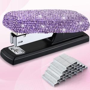 Yexiya Bling Crystal Stapler Gift Sparkly Diamond Stapler for Desk Handmade Clay Rhinestone Machine Pretty Office Stationery Kit Stylish Accessory for Women Lady Christmas(Purple)