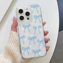 UEEBAI Bow Case for iPhone 15 Pro Max,Bling Glitter Ribbon Cover for Girl Women Clear Cute Slim Lightweight Pretty Pattern Anti-Yellowing Shockproof Protective Case - Blue