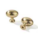 khtumeware 2 Pack 1-3/8 inch(35mm) Brushed Brass Cabinet Knobs Satin Brass Oval Drawer Knobs Kitchen Egg Knobs Cabinet Hardware for Dresser Drawers