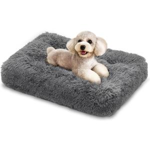 MoNiBloom 28.5"x21"x4" Dog Beds for Small Size Dogs Machine-Washable Long Plush Pet Beds Warming Cozy Soft Bed for Dogs and Cat, Dark Grey