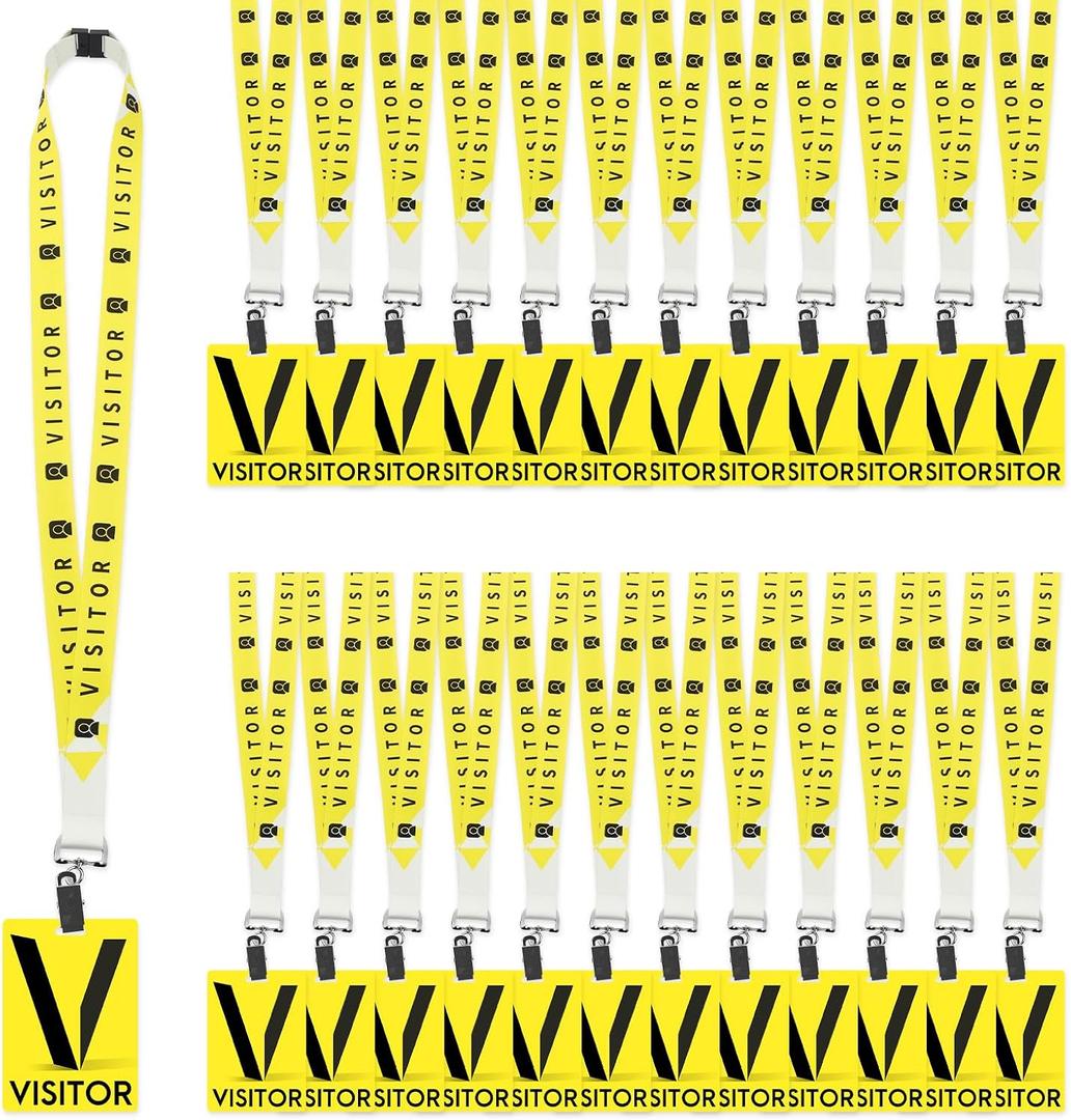 Visitor Badge Lanyards with PVC Pass Cards 25 Sets, Breakaway Design with Metal Swivel Clips for Company, Exhibition, School
