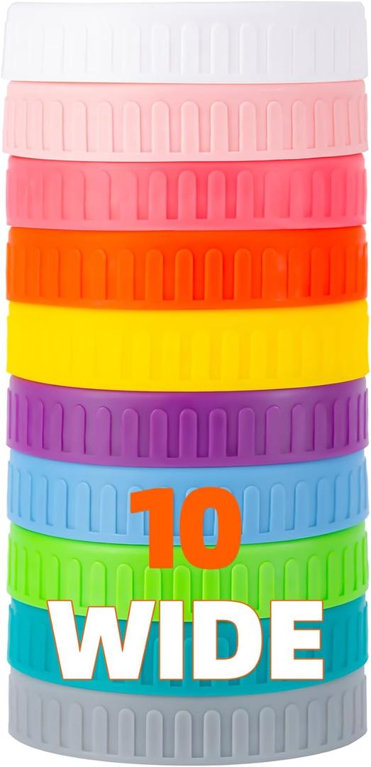 BOOMIBOO [10 Pack]Intended For Mason Jar Lids,10 Wide Mouth Mason Jar LidsCanning Lids,Plastic Jar Lids-Leak-Proof