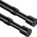 2 Pcs Tension Rod, OEH Tension Curtain Rod, No Drilling Rustproof Tension Rods for Windows 28 to 48 inch, Spring Adjustable Tension Rods for Closet, Bathroom, Kitchen, Cupboard, Black (28-48 inch)