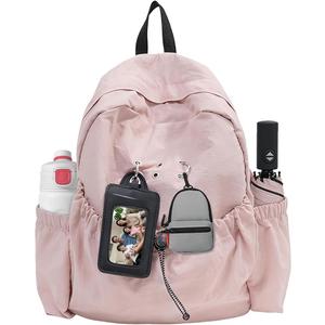 Mini Backpack for Women & Teen Girls, Lightweight Water-Resistant Nylon Backpack with Side Pockets, Detachable Pouch & Bonus PU Pouch (pink) (Pink)