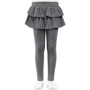 2 x Girls Leggings with Skirt for Girls Kids School Uniform Pants Toddler Ruffle Pants Tutu Pull On Warm Clothes (7-8 Years, Dark Gray)