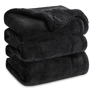 Bedsure GentleSoft Sherpa Fleece Blanket Queen Size for Bed, Non-Heated, Thick and Warm Throw for Women and Men, Soft Fuzzy Plush Heavy Queen Blanket for Winter, Black, 90x90 Inches