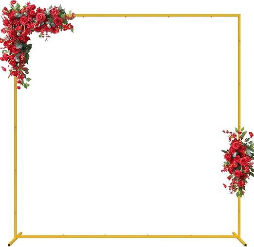 Wedding Arch 6.6FT x 6.6FT Square Backdrop Stand Gold Metal Balloon Arch Stand for Ceremony Wedding Arches for Ceremony Birthday Party Bridal Shower Anniversary Decoration