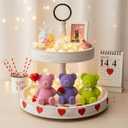 Thyle 3 Pcs Valentine's Day Velvet Flocked Bears 4 Inch Valentine Bear Table Decor Pastel Bear Statue Tabletop Centerpiece Farmhouse Bears Decorations for Valentine's Day Wedding Anniversary Shelf