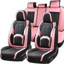 Coverado Car Seat Covers Full Set, Waterproof Nappa Leather Seat Covers for Car, Car Seat Protector with Lumbar Support, Automotive Seat Covers Universal Fit for Most Cars SUV Trucks, (Black&Pink)