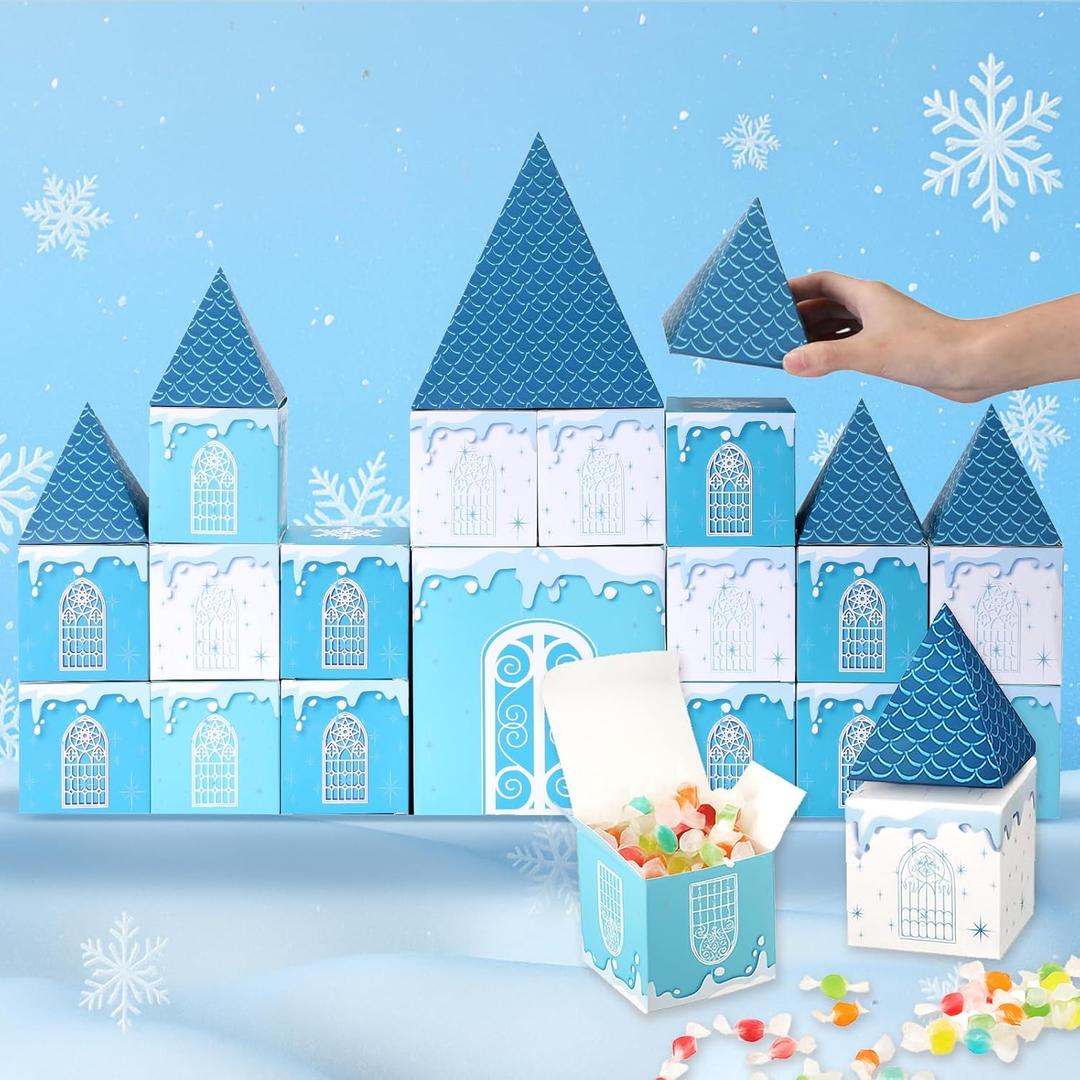 Eaasty 25 Pcs Snowflake Castle DIY Empty Advent Calendar to Fill Boxes Christmas Winter Empty Advent Calendar to Fill Box Yourself with Number Stickers for Princess Adults Kids Family Decor Gift