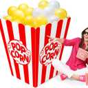 Giant Popcorn Box Prop Circus Theme Party Decorations 3D Popcorn Decorations Boxes Large Carnival Decorations Red & White Striped Pop Corn Stand-Up for Theater Movie Night Camera Party Decorations