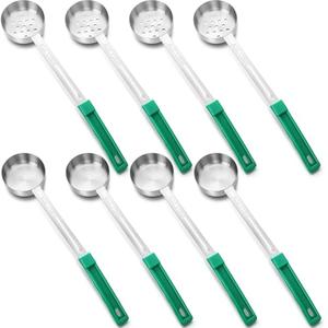 Teenyyou 8 Pcs Portion Control Serving Spoons Portion Scoops Cups Solid and Slotted Stainless Steel Ladle Spoon for Food, Serving Utensils Set for Parties(Green,4 oz)