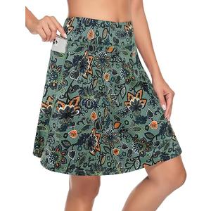 KORALHY Golf Skirt, Women's 20" Knee Length Tennis Skirts Athletic Golf Skorts with Inner Shorts Training Running Elastic Waistband Skin-Friendly Skort with Pockets Green S