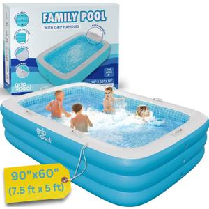 Premium Large Inflatable Pool with Soft Floor, Handles and Drain for Adults and Kids, 90"x60"19" Durable Blow Up Outdoor Swimming Pool for Backyard, Summer Gift, Family Size Kids Pool