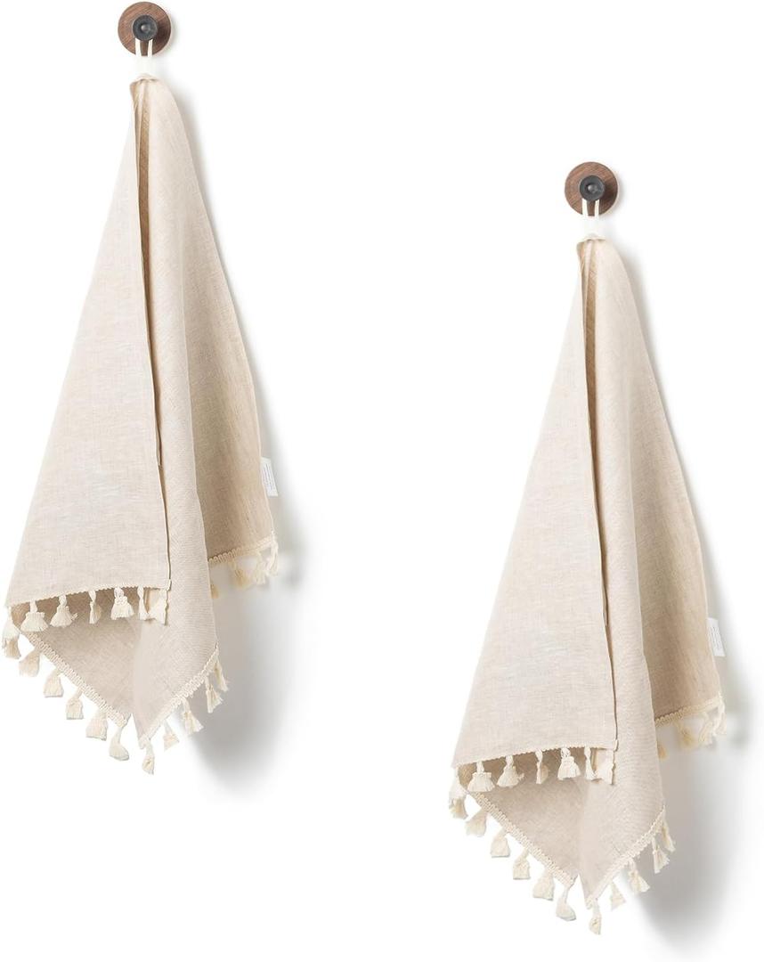 100% Linen Hand Towels 2 Pcs, 16x40 Inch Boho Decorative Kitchen Towels with Short Edge Tassel, Absorbent Soft Guest Bathroom Tea Dish Towels, Farmhouse Sink Towel Set