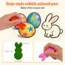 Easter Basket Stuffers for Toddler12 Colors Non-Toxic Washable Bunny Rabbit-Shaped Crayons for Kids with Easter Coloring Book Easter Egg Fillers Hunt, Classroom Games Supplies for Boys Teens