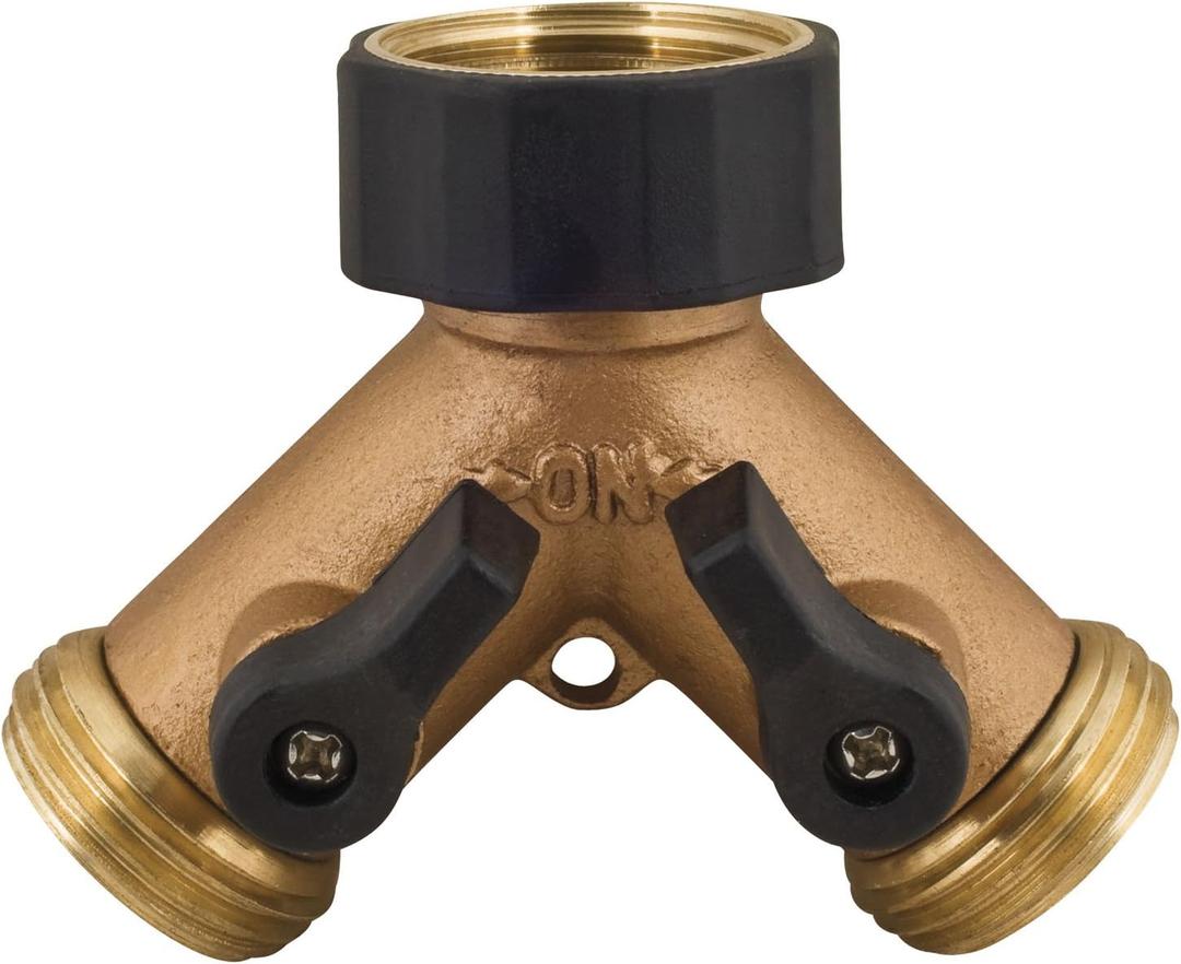 Melnor 9000 541202 2 Way Metal Hose Connector with Built in Shut-Off valves, Gold